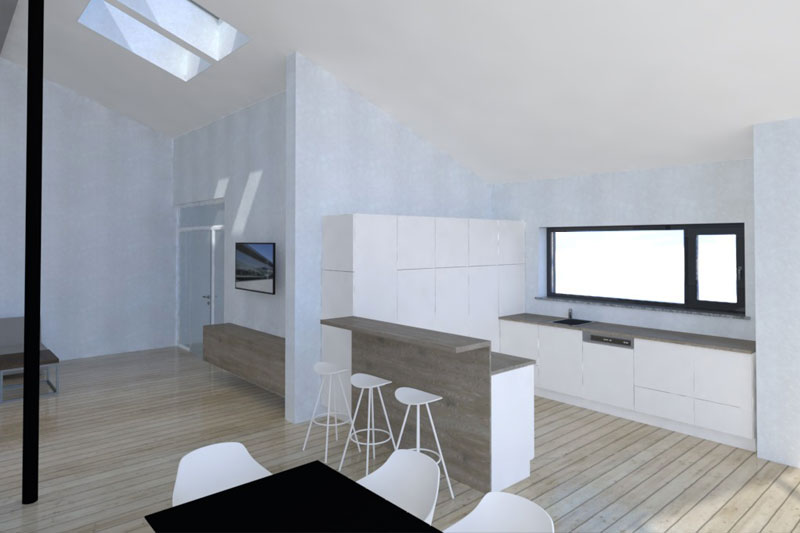 Neubau eines Einfamilienhauses in Mötzing-Dengling, Landkreis Regensburg, Entwurf Küchenbereich