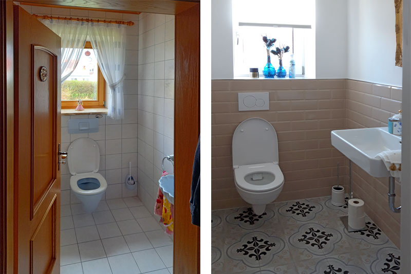 Sanierung eines Einfamilienhauses mit energetischer Instandsetzung, Oberisling, Landkreis Regensburg, WC EG vorher und nachher