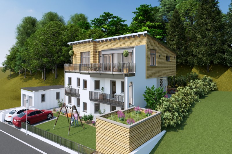 Sanierung und Austockung eines Einfamilienhauses im Ortsteil Kleinramspau Gemeinde Regenstauf, Landkreis Regensburg Technische Ausstattung: Klimaanlage