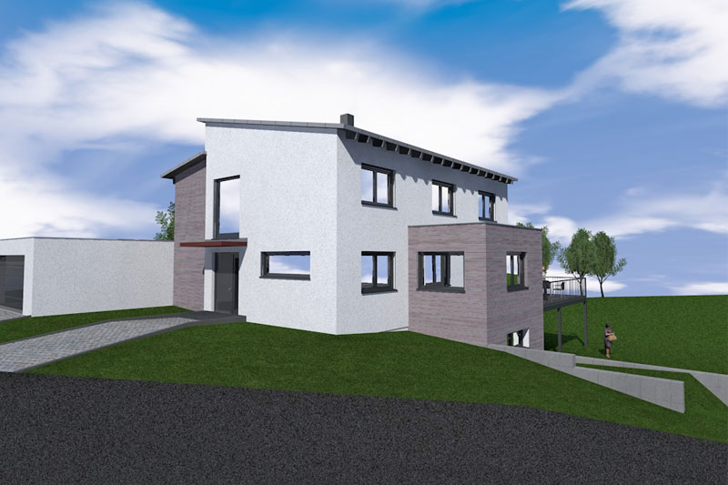 Neubau eines Einfamilienhauses in Pentling-Großberg, Landkreis Regensburg, Entwurf Aussenansicht