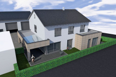 Neubau eines Einfamilienhauses mit Einliegerwohnung in Barbing, Landkreis Regensburg, Entwurf Aussenansicht Terrasse