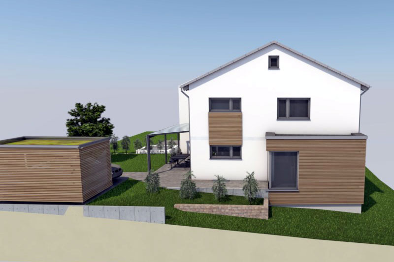 Neubau eines Einfamilienhauses in Pentling, Landkreis Regensburg, Entwurf Außenansicht