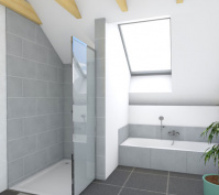 Sanierung Eines Reiheneckhauses In Regensburg, Stadt, Visualisierung Dachgeschoss Bad Mit Dusche Und Badewanne