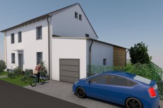Sanierung eines 2-Familienhauses im Regensburger Westen, Entwurf Aussenansicht mit Garage