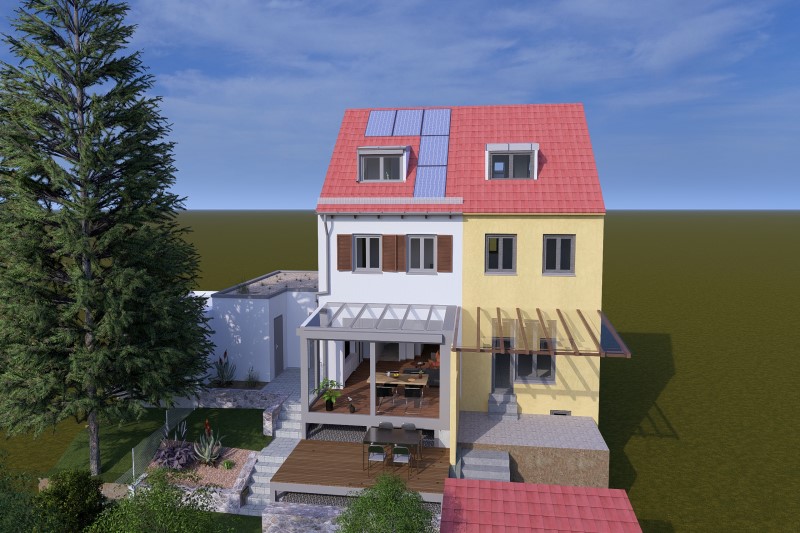 Sanierung eines Reihenendhauses Baujahr 1965 in Regensburg Stadtteil Kumpfmühl-Ziegetsdorf-Neuprüll, Ausstattung: PV-Anlage