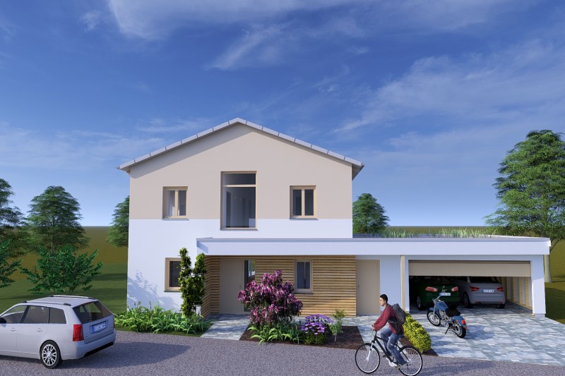 Neubau eines individuellen Einfamilienhauses ohne Keller in Barbing, Ortsteil Sarching, Landkreis Regensburg Technische Ausstattung: Luft-Wärmepumpe, zentrale Lüftungsanlage, Photovoltaik-Anlage mit Batteriespeicher, Klimaanlage