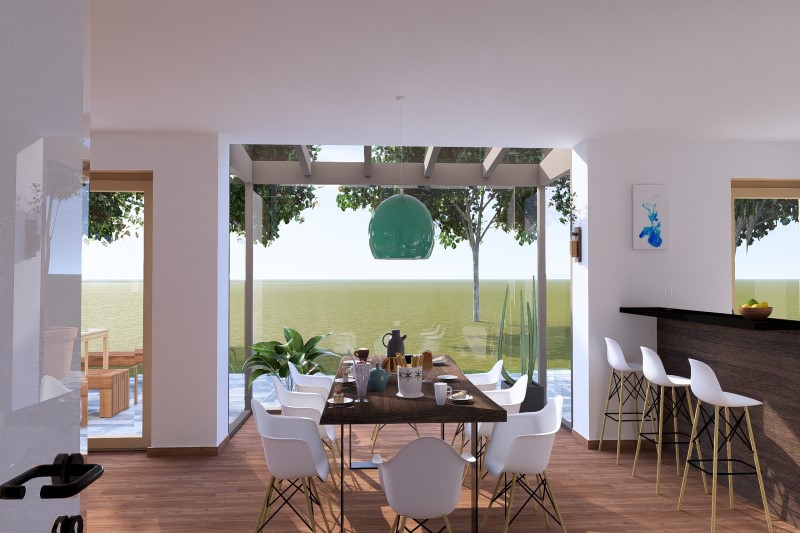 Neubau eines individuellen Einfamilienhauses ohne Keller in Barbing, Ortsteil Sarching, Landkreis Regensburg Technische Ausstattung: Luft-Wärmepumpe, zentrale Lüftungsanlage, Photovoltaik-Anlage mit Batteriespeicher, Klimaanlage