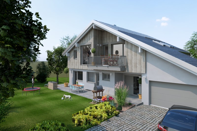 Dachgeschossausbau eines Einfamilienhauses in Thalmassing, Landkreis Regensburg Technische Ausstattung: Luft-Wärmepumpe, zentrale Lüftungsanlage, Photovoltaik-Anlage mit Batteriespeicher, Klimaanlage
