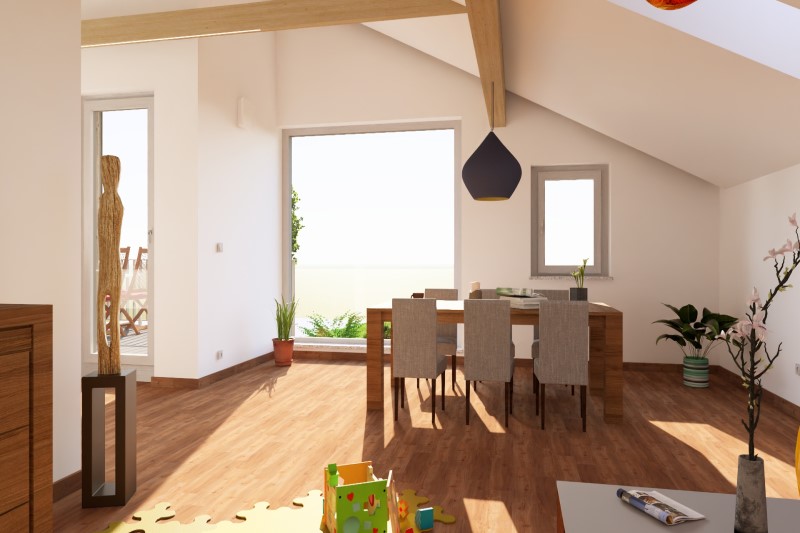 Dachgeschossausbau eines Einfamilienhauses in Thalmassing, Landkreis Regensburg Technische Ausstattung: Luft-Wärmepumpe, zentrale Lüftungsanlage, Photovoltaik-Anlage mit Batteriespeicher, Klimaanlage