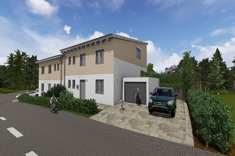 Neubau eines Doppelhauses in Split-Level-Ausführung in Bernhardswald Technische Ausstattung: Luft-Wärmepumpe, dezentrale Lüftungsanlage, PV-Anlage, siehe Expose