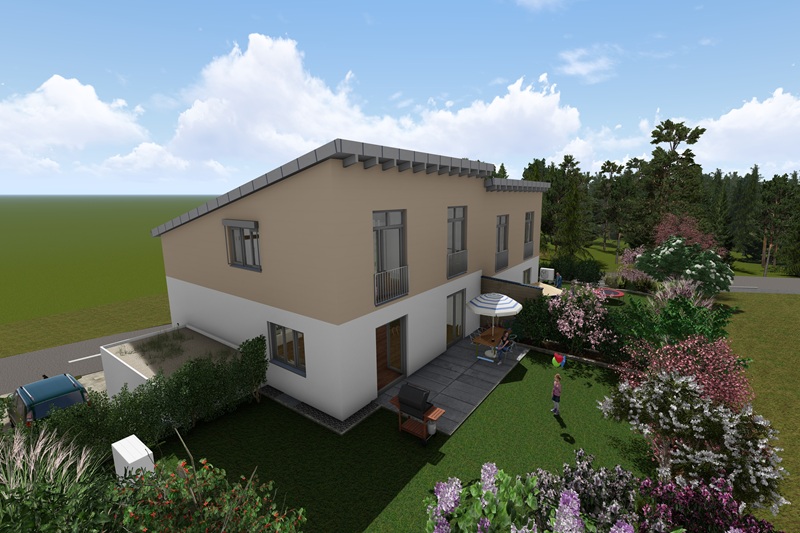 Neubau eines Doppelhauses in Split-Level-Ausführung in Bernhardswald Technische Ausstattung: Luft-Wärmepumpe, dezentrale Lüftungsanlage, PV-Anlage, siehe Expose