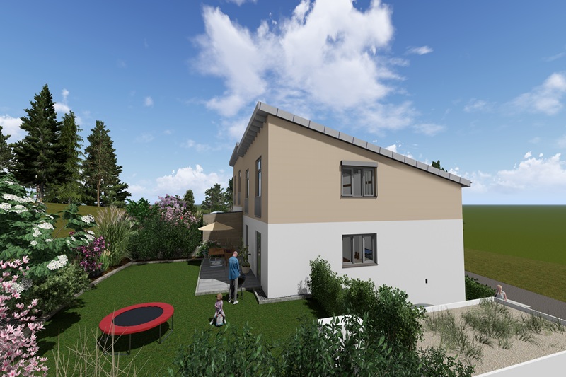 Neubau eines Doppelhauses in Split-Level-Ausführung in Bernhardswald Technische Ausstattung: Luft-Wärmepumpe, dezentrale Lüftungsanlage, PV-Anlage, siehe Expose