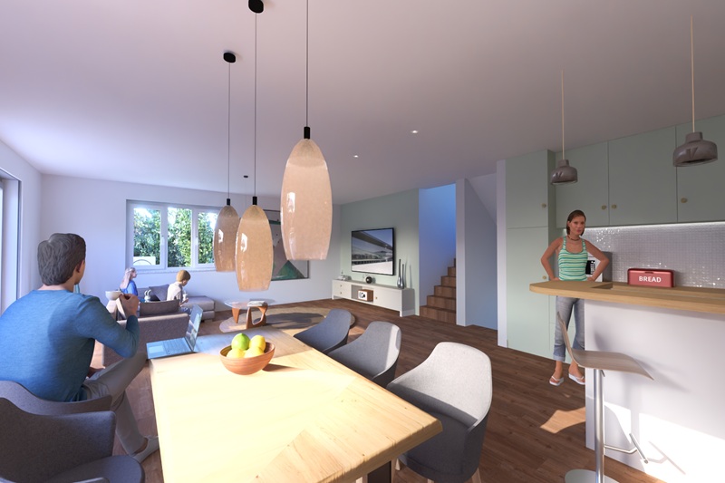 Neubau eines Doppelhauses in Split-Level-Ausführung in Bernhardswald Technische Ausstattung: Luft-Wärmepumpe, dezentrale Lüftungsanlage, PV-Anlage, siehe Expose