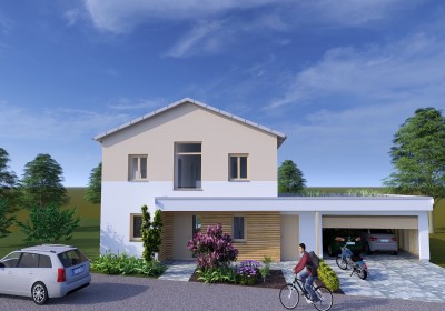 Neubau eines individuellen Einfamilienhauses ohne Keller in Barbing, Ortsteil Sarching, Landkreis Regensburg Technische Ausstattung: Luft-Wärmepumpe, zentrale Lüftungsanlage, Photovoltaik-Anlage mit Batteriespeicher, Klimaanlage
