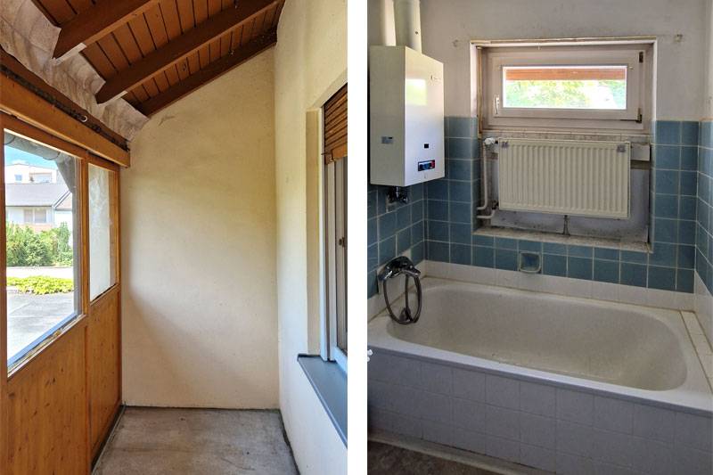 Sanierung eines 2-Familienhauses im Regensburger Westen, Bestand Balkonanbau und Bad
